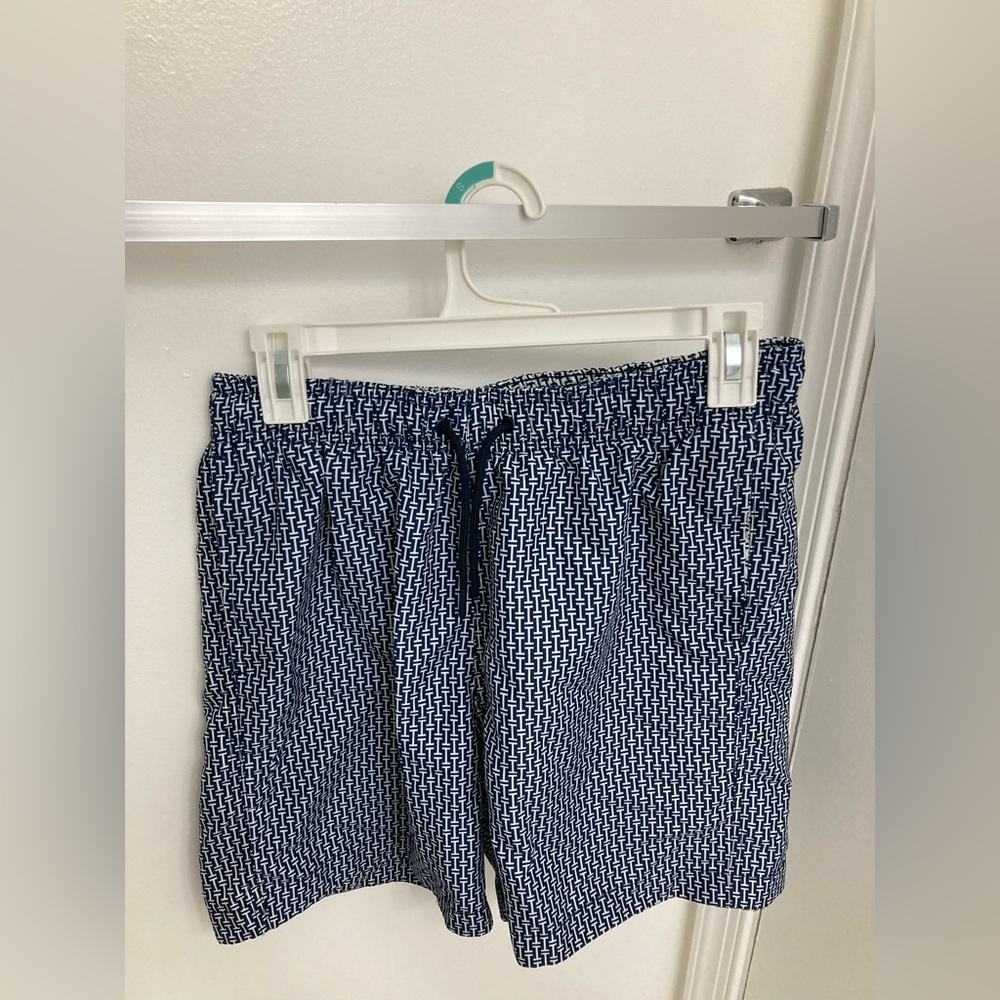 H&M Blue and White Geometric Swim Shorts